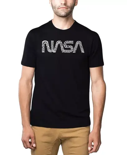 Men's Premium Word Art T-Shirt - Worm Nasa - Black 