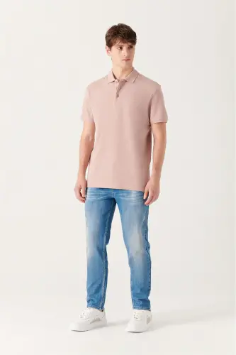 Erkek Pudra Basic Pamuklu Polo Yaka T-shirt E001004-Pudra - 6
