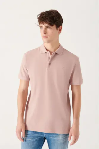 Erkek Pudra Basic Pamuklu Polo Yaka T-shirt E001004-Pudra 