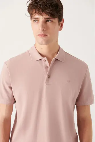 Erkek Pudra Basic Pamuklu Polo Yaka T-shirt E001004-Pudra - AVVA (1)