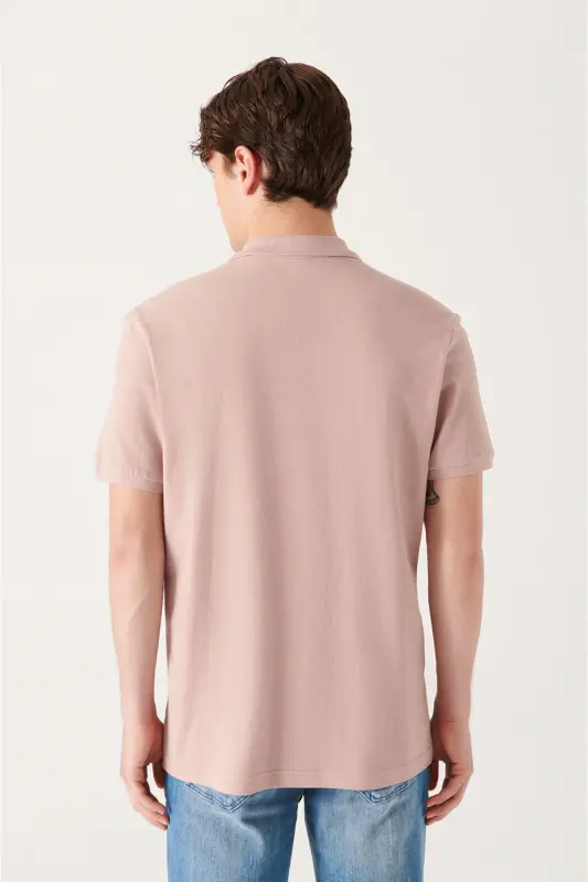 Erkek Pudra Basic Pamuklu Polo Yaka T-shirt E001004-Pudra - 4