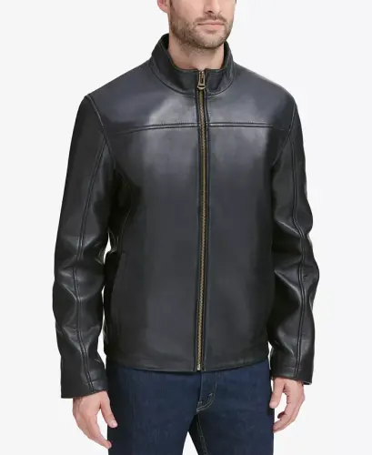 Men's Smooth Leather Jacket, Created for Modazone - Black - 3
