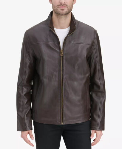 Men's Smooth Leather Jacket, Created for Modazone - Brown 
