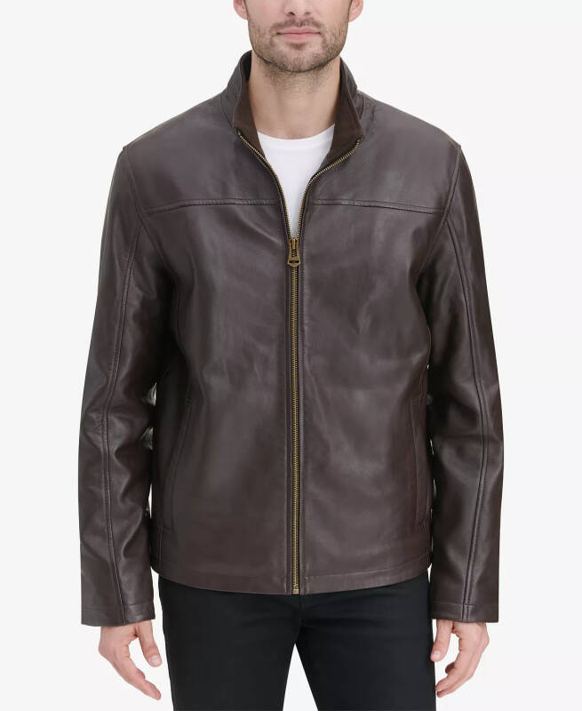 Men's Smooth Leather Jacket, Created for Modazone - Brown - 1