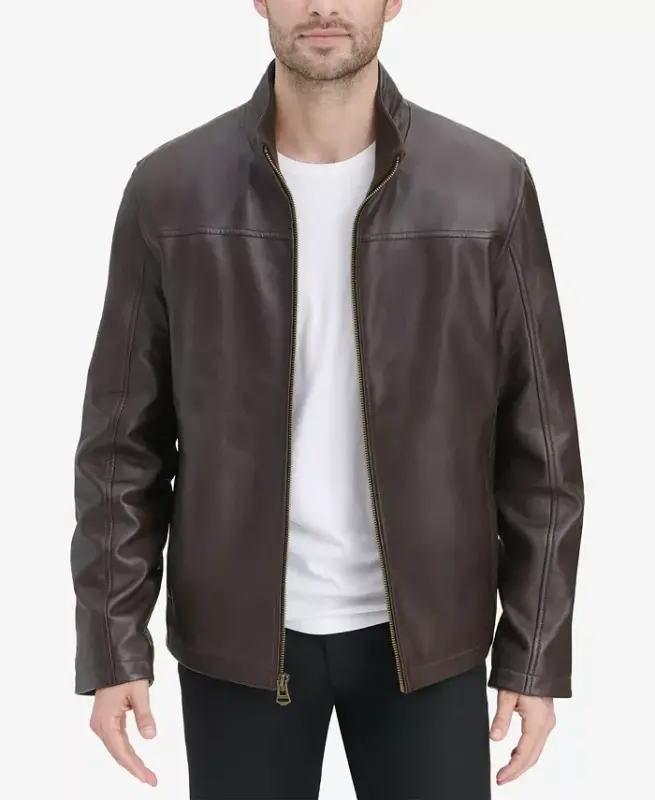 Men's Smooth Leather Jacket, Created for Modazone - Brown - 1