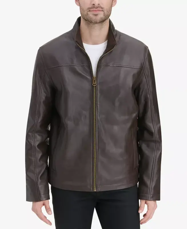 Men's Smooth Leather Jacket, Created for Modazone - Brown - 2