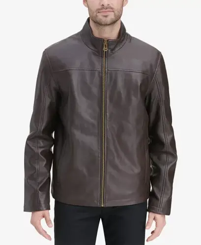 Men's Smooth Leather Jacket, Created for Modazone - Brown - 3