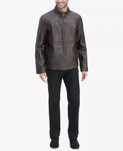 Men's Smooth Leather Jacket, Created for Modazone - Brown - 4