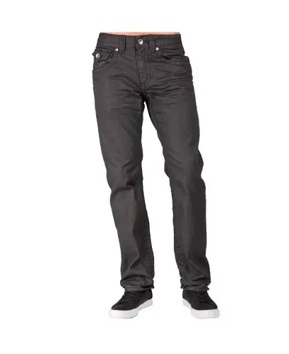 Men's Relaxed Straight Leg Premium Denim Jeans Black Coated Throwback Style Zipper Trim Pockets - Espresso - 1