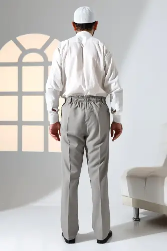 Erkek Rahat Kesim Beli Lastikli Cepli Hac ve Umre Kumaş Şalvar Pantolon - Toprak Rengi (İSR) - Toprak - 7