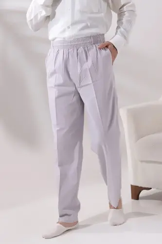 Erkek Taş Rahat Kesim Beli Lastikli Keten Hac ve Umre Şalvar Pantolon-Taş Rengi 