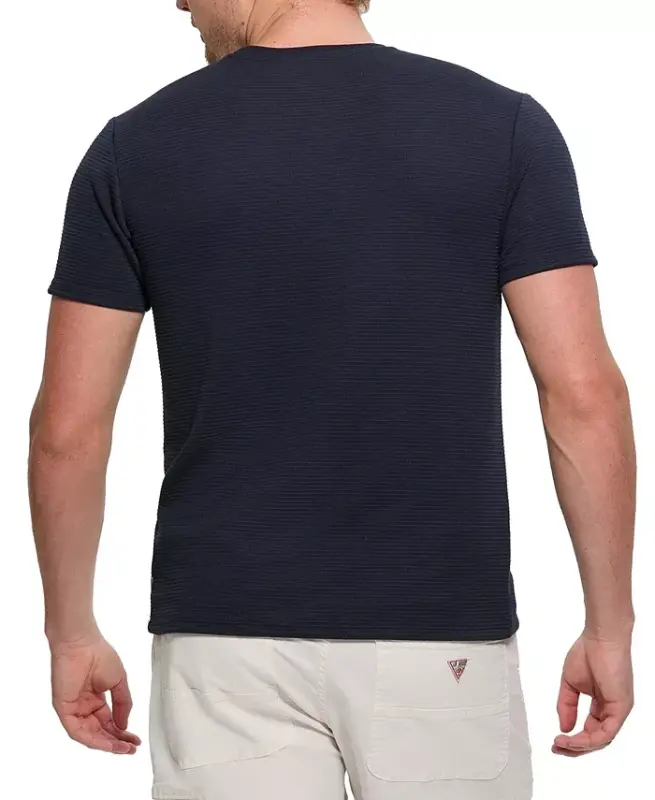 Men's Relaxed Fit Linear Textured Short Sleeve Crewneck T-Shirt - Blue - 4