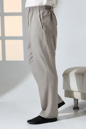 Erkek Rahat Kesim Beli Lastikli Cepli Hac ve Umre Kumaş Şalvar Pantolon - Toprak Rengi (İSR)-Toprak Rengi - 5