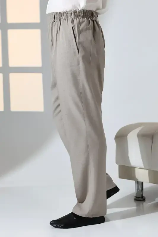 Erkek Rahat Kesim Beli Lastikli Cepli Hac ve Umre Kumaş Şalvar Pantolon - Toprak Rengi (İSR)-Toprak Rengi - 5