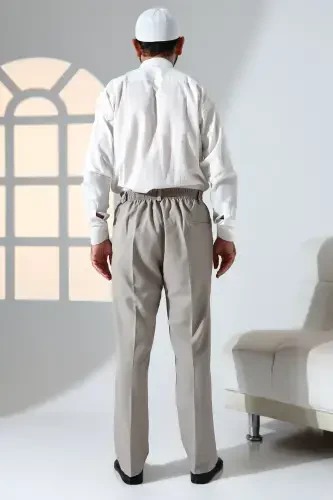 Erkek Rahat Kesim Beli Lastikli Cepli Hac ve Umre Kumaş Şalvar Pantolon - Toprak Rengi (İSR)-Toprak Rengi - 7