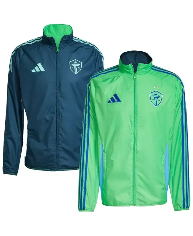 Men's Rave Green/Blue Seattle Sounders FC 2025 Anthem Reversible Full-Zip Jacket-Green, Blue - ADIDAS