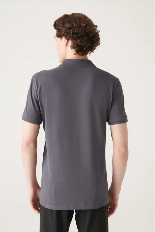Erkek Antrasit 3 Düğmeli %100 Mısır Pamuğu Polo Yaka Regular Fit T-Shirt B001027 - Antrasit - 3