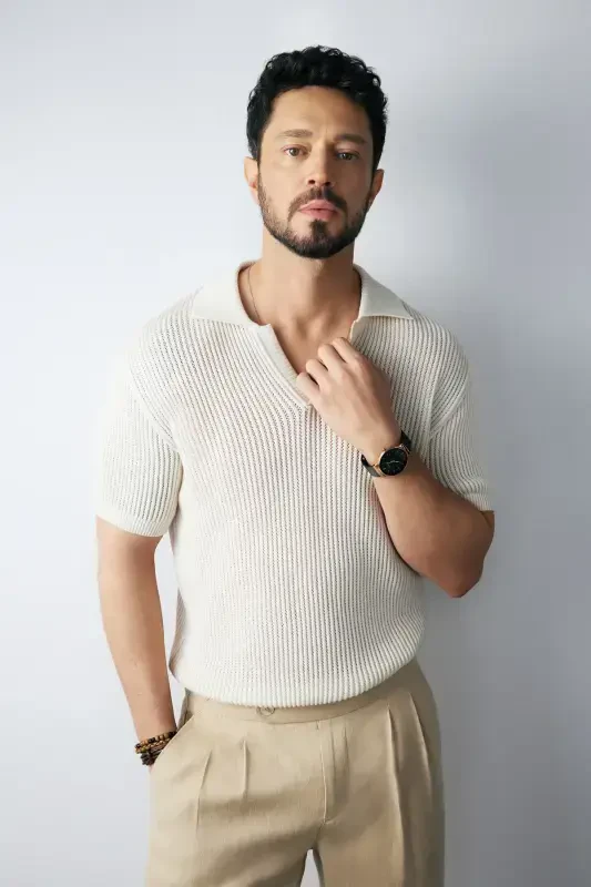 Erkek Bej Polo Yaka %100 Pamuk Triko Regular Fit T-Shirt A51Y5166 - 1