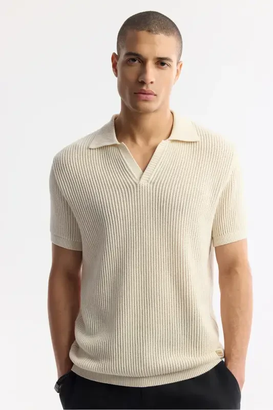 Erkek Bej Polo Yaka %100 Pamuk Triko Regular Fit T-Shirt A51Y5166 - 6