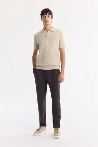 Erkek Bej Polo Yaka Pamuklu Triko Regular Fit T-Shirt A51Y5040 - Bej - 5