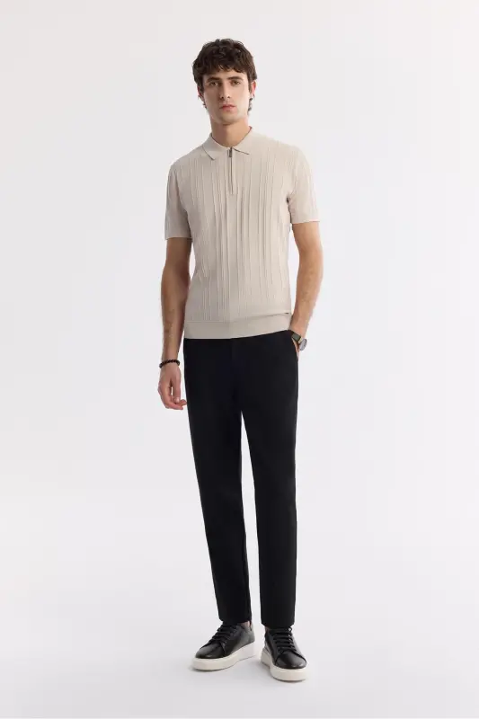 Erkek Bej Polo Yaka Rayon Triko Regular Fit T-Shirt A51Y5046 - Bej - 6