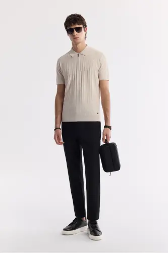Erkek Bej Polo Yaka Rayon Triko Regular Fit T-Shirt A51Y5046 - Bej - 8