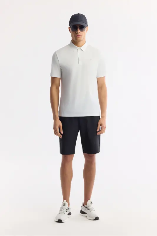 Erkek Beyaz Kıvrılmaz Polo Yaka Teknik Kumaş Regular Fit T-Shirt A51Y1155 - Beyaz - 7