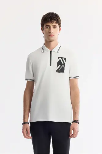 Erkek Beyaz Polo Yaka Baskılı %100 Pamuk Regular Fit T-Shirt A51Y1167 - Beyaz - 1