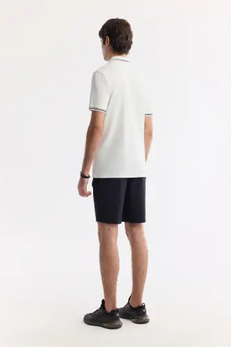 Erkek Beyaz Polo Yaka Baskılı %100 Pamuk Regular Fit T-Shirt A51Y1167 - Beyaz - 4