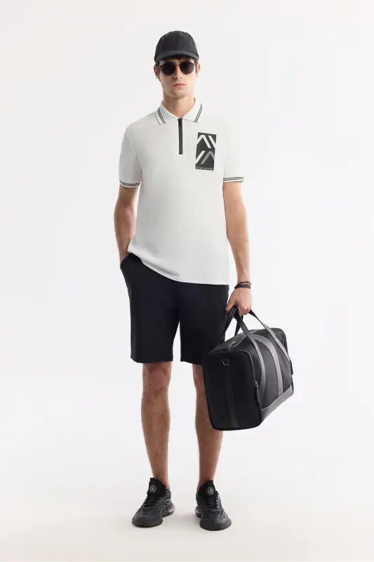Erkek Beyaz Polo Yaka Baskılı %100 Pamuk Regular Fit T-Shirt A51Y1167 - Beyaz - 7