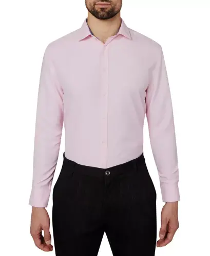Men's Regular Fit Solid Wrinkle Free Performance Dress Shirt-Ballet Pink - CALABRUM (1)