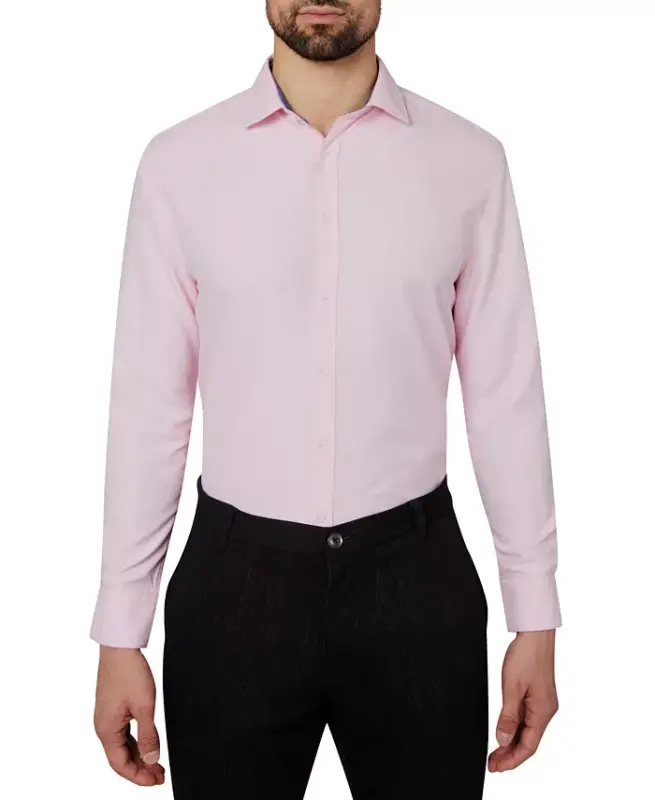 Men's Regular Fit Solid Wrinkle Free Performance Dress Shirt - Ballet Pink - 2