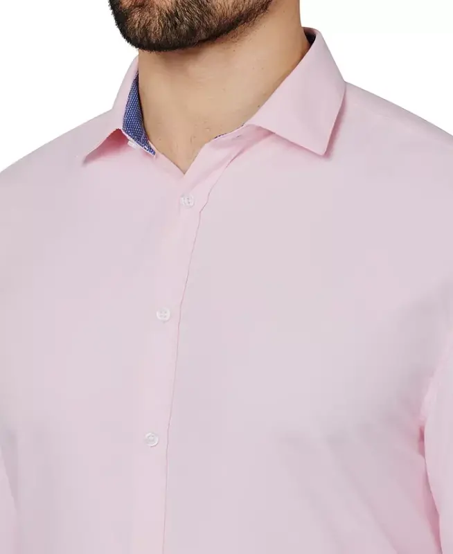 Men's Regular Fit Solid Wrinkle Free Performance Dress Shirt - Ballet Pink - 4