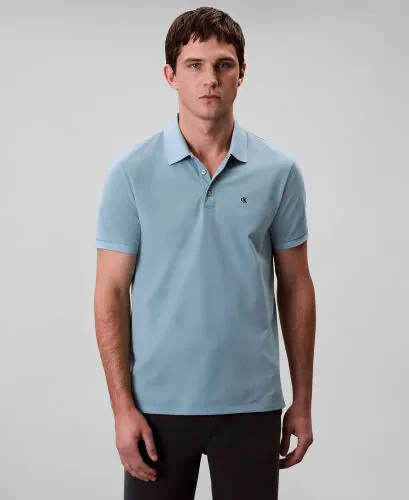 Men's Regular-Fit Smooth Cotton Monogram Logo Polo Shirt-Stone Blue 