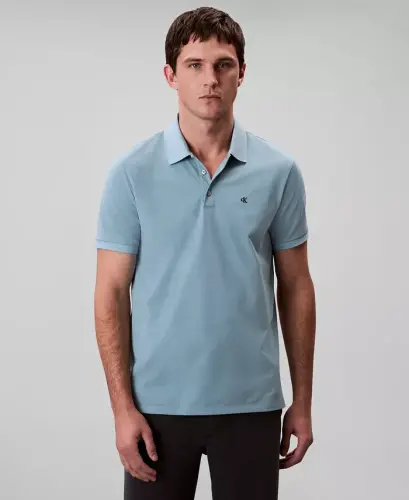 Men's Regular-Fit Smooth Cotton Monogram Logo Polo Shirt - Stone Blue 