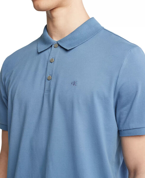 Erkek Regular Fit Düz Pamuklu Monogram Logolu Polo Gömlek Mavi Horizon - 3