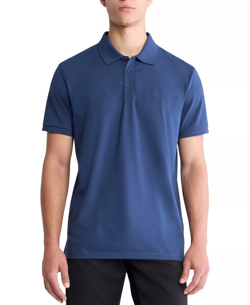 Erkek Regular Fit Düz Pamuklu Monogram Logolu Polo Tişört İnsignia Blue - 1