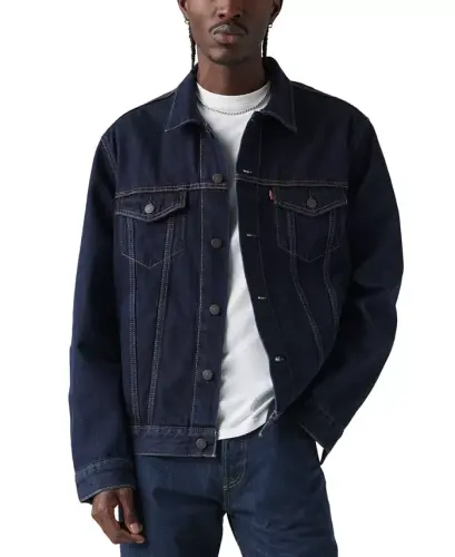 Men's Regular-Fit Non-Stretch Denim Trucker Jacket - Rinse - 1