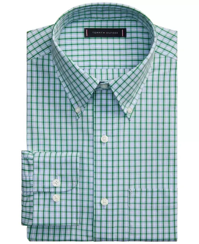 Men's Regular Fit Wrinkle Resistant Stretch Dress Shirt - Pine Multi - 4