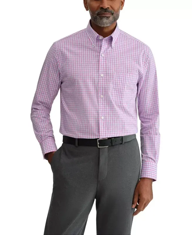 Men's Regular Fit Wrinkle Resistant Stretch Dress Shirt - Rose Multi - 1