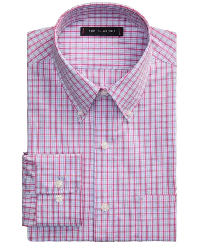 Men's Regular Fit Wrinkle Resistant Stretch Dress Shirt - Rose Multi - 4