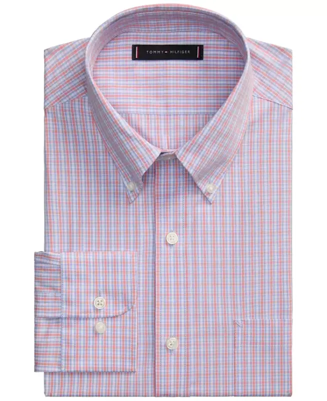 Men's Regular Fit Wrinkle Resistant Stretch Dress Shirt - Coral Multi - 4