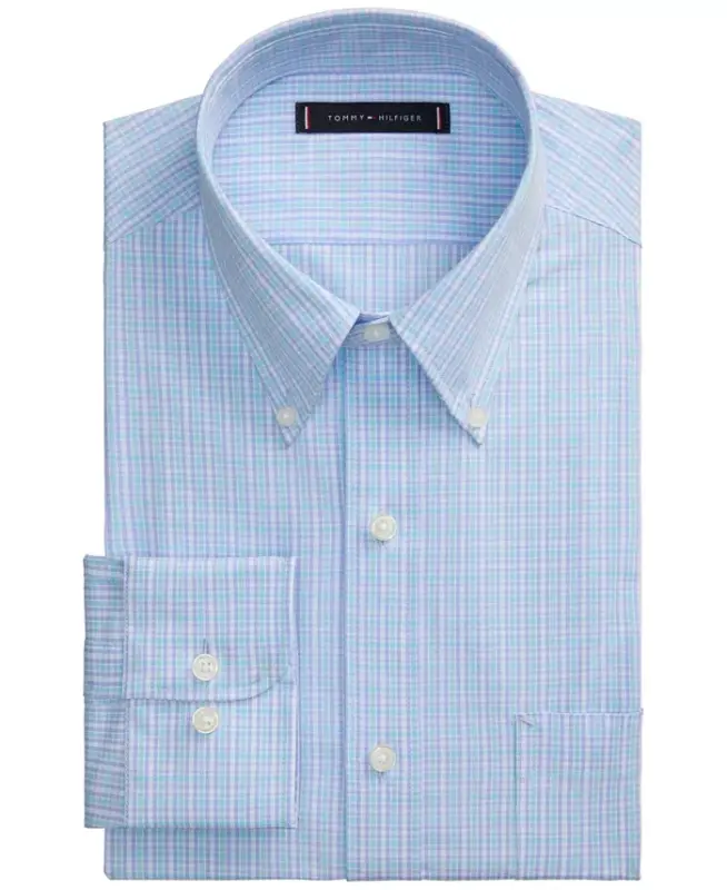 Men's Regular Fit Wrinkle Resistant Stretch Dress Shirt - Mist Multi - 4