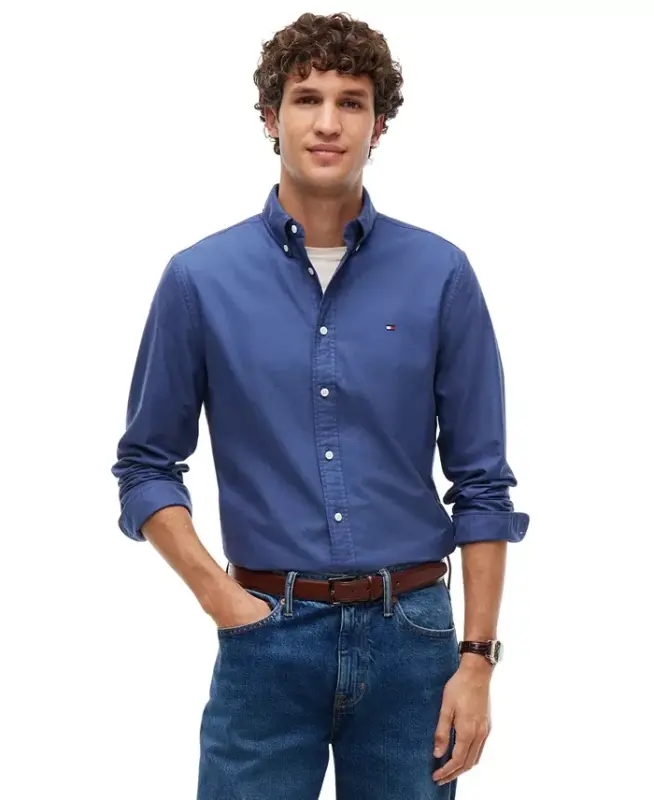 Men's Regular-Fit Heritage Solid Oxford Shirt - Aegean Sea - TOMMY HILFIGER