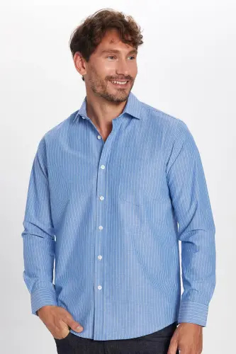 Erkek Regular Fit Klasik Kesim İnce Çizgili Pamuklu Kravatlık Yaka Gömlek-Multi4 