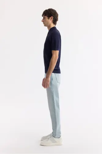 Erkek Lacivert Polo Yaka Rayon Triko Regular Fit T-Shirt A51Y5046 - Lacivert - 4