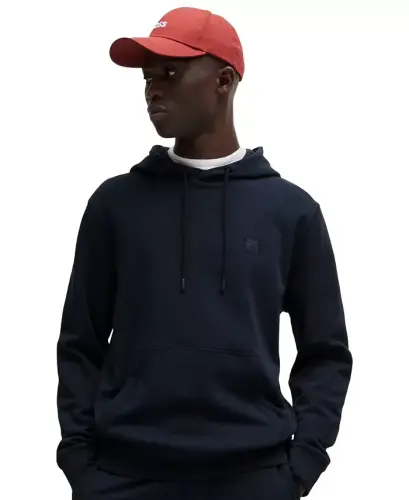 Men's Regular-Fit Cotton Terry Logo Patch Hoodie - Dark Blue - 1