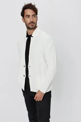Erkek Regular Fit Selanik Triko Hırka Ekru 23w208 - Ekru - 4