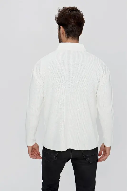 Erkek Regular Fit Selanik Triko Hırka Ekru 23w208 - Ekru - 6
