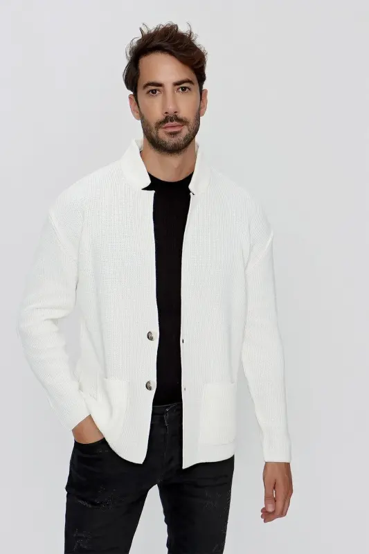 Erkek Regular Fit Selanik Triko Hırka Ekru 23w208 - Ekru - CHUBA